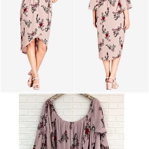 City Chic skye floral bell sleeve midi dress blush